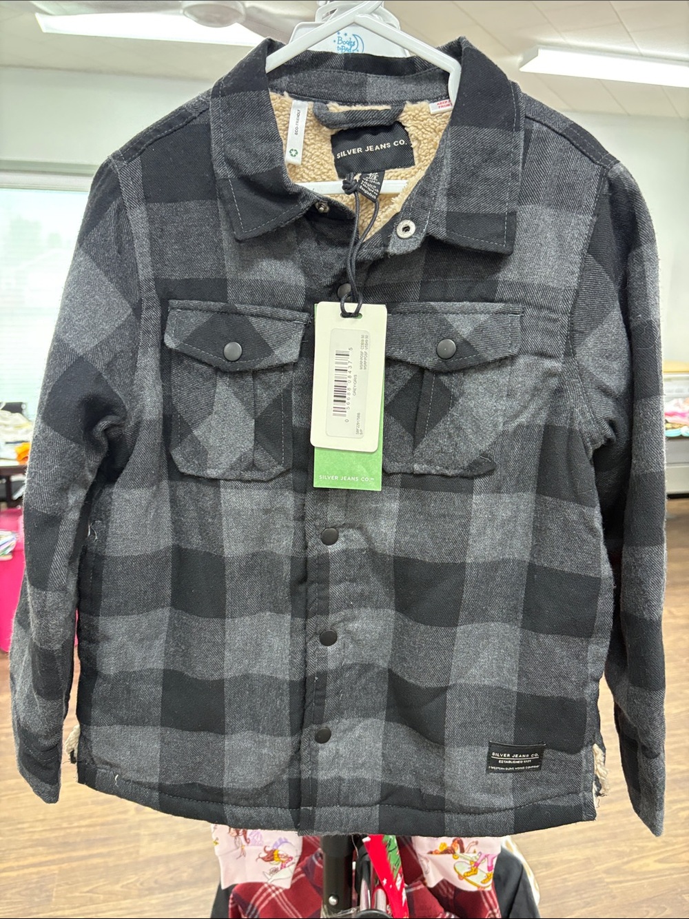 Silver Jeans Black & Gray Plaid Sherpa Lined Shirt Jacket